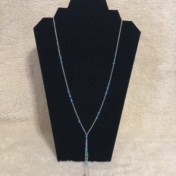 NEW DIRECTIONS ROSARY NECKLACE SILVER TONE BLUE BEADS - Picture 3 of 5